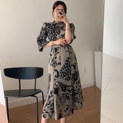 Spring Dresses Women Vintage Party Boho Luxury Autumn Elegant Dress Runway 2021 Long Sleeve A-Line High Waist Retro