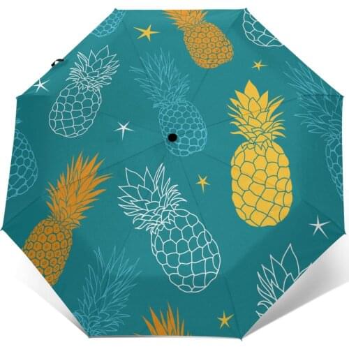 Pineapple Pattern Windproof Automatic Folding Inverted Umbrella Portable Paraguas for Man Woman