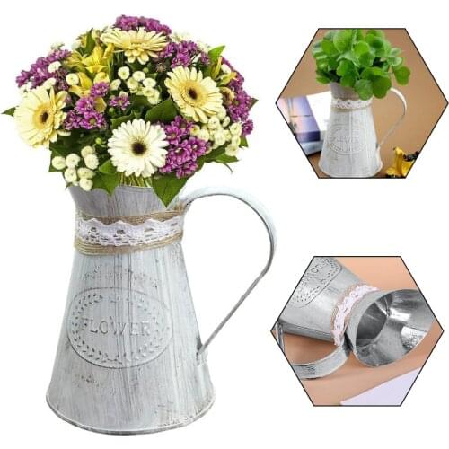 Vintage Tin Bucket Fashionable Iron Flower Vase Retro Metal Jugs for Home Office Party Festival Decoration Wrought Country Style