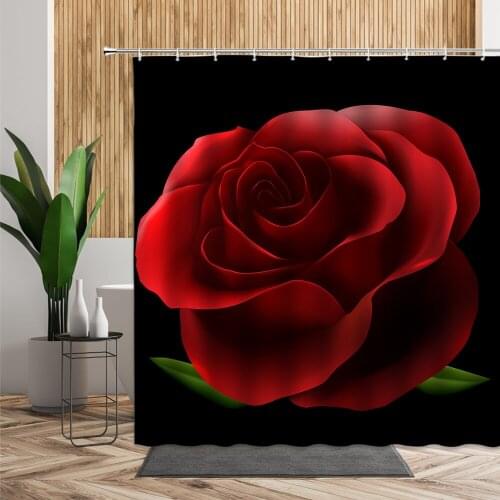 3D Black Background Red Rose Shower Curtain Yellow Pink Flowers Bathroom Curtain Set Waterproof Bath Curtains Fabric With Hooks