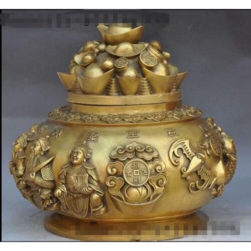 Zhaorui4884369+ +16"China Brass Wealth Yuanbao 5 Mammon Fish Treasure Bowl statue incense Burner