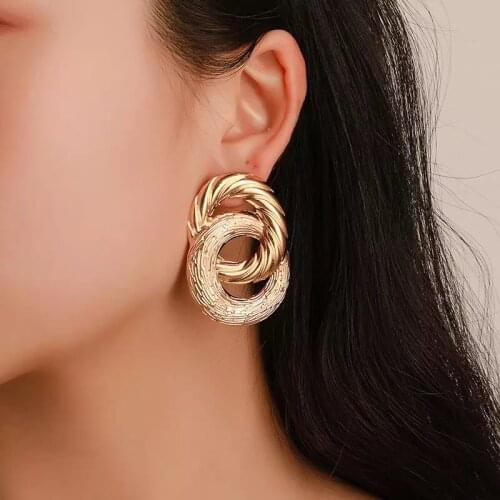 ZA Metal Double Big Circle Earrings for Women European & American Statement Party Jewelry Simple Punk Studs Round Brincos