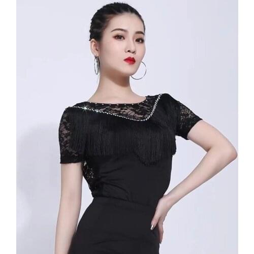 Adult Latin Dance Tops Woman 2020 New Costume Samba Latin Ballroom Costume Tango Dance Tassel Lace Salsa Dance Clothes For Women