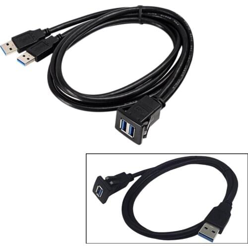 1M Socket Cable USB 3.0 Auto Car Flush Mount Male To Female Extension Cord Dashboard Panel Square Audio Line For Motorcycle