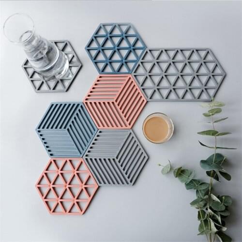 1PCS Silicone Tableware Insulation Mat Coaster Cup Hexagon Mats Pad Heat-insulated Bowl Placemat Home Table Decor Kitchen Tools