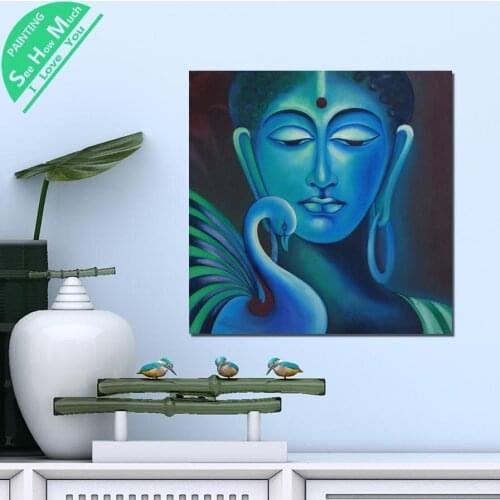 1 Piece Blue Buddha Peacock HD Printed Canvas Wall Art Posters and Prints Poster Painting Framed Artwork Room Decoration