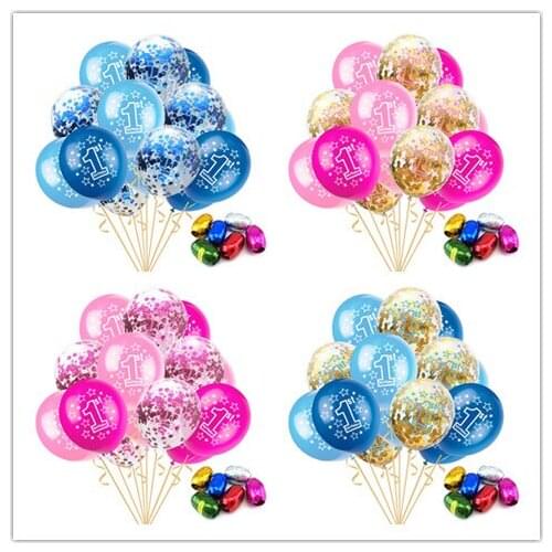 15pcs Pink Bue 1st Birthday Confetti Latex Balloons Baby Inflatable Air Balloons for Baby Shower Boy Girl Birthday Party Decor