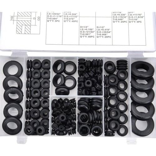 180Pcs New Gasket Kit High Quality Black Rubber Washer Seals Grommets Assortment Set Spare Parts Wiring Cable With Box#294382