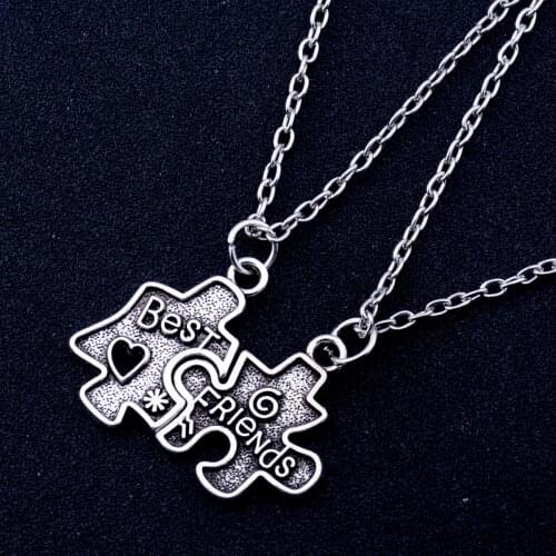2PCS Geometric Puzzle Pendant Chain Charms Necklace BFF Friendship Best Friends Necklaces Women Men Gifts Jewelry Collier