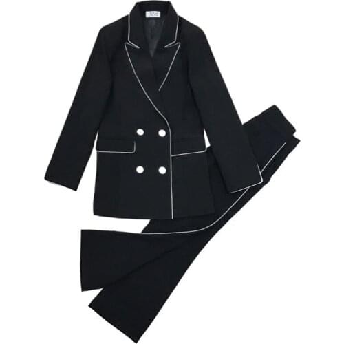 2020 Elegant Office Lady Business Suits for Women 2 Two piece Sets Blazer Jacket & Straight Pants Plus Size 2XL