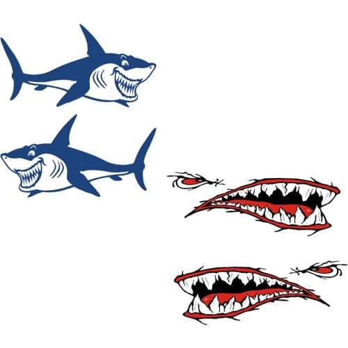 4 Pieces Shark & Shark Teeth Mouth Decals Kayak Dinghy Car Bumper PC Funny Stickers