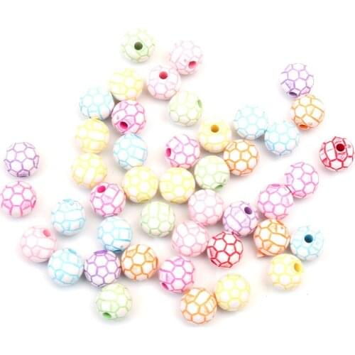 50Pcs Mixed Round Football Acrylic Beads For Jewellery Marking Loose Spacer Beads Bracelet Necklace Charm Jewelry Finding 10mm