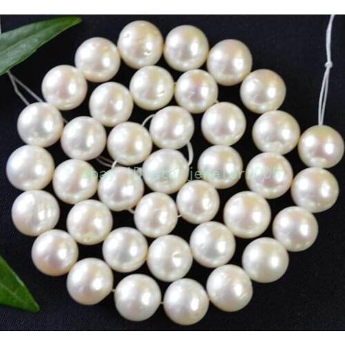 Free shipping Quality Fashion Picture> 11 - 12 mm rond blanc perle d'eau douce perles en vrac 14.5 "