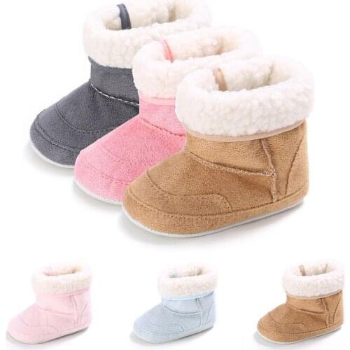 New Solid Color Suede Thick Warm Plush Infant Toddler Boy Girl Boots Winter Baby Shoes Non-slip Soft Rubber Sole Snow Booties