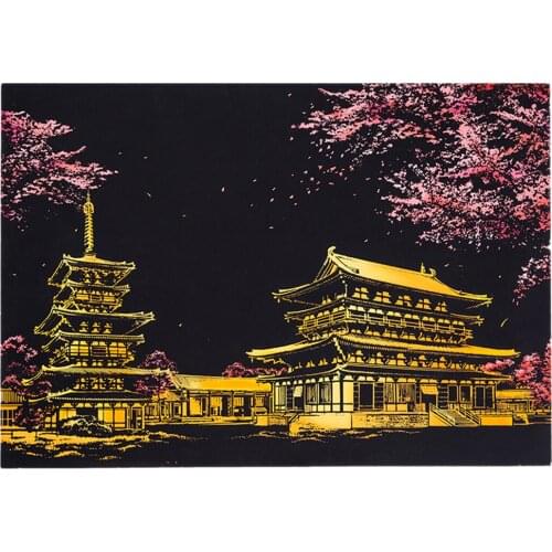 Kids Toys 40.5*28.5cm Chiang Mai Romatic Night Scene DIY Scratch Painting Scraping Art Painting Paper+Draw Stick Brush Frame