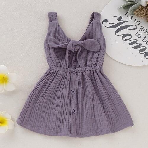 2020 New 2-6Y Summer Elegant Bow Solid Button Casual Mini Princess Dress For Girls Kids Dresses Baby Girl Clothes Party Dress