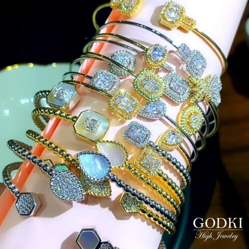 GODKI Luxury Icedout Fireworks Bangle Ring Set Dubai Bridal Jewelry Sets For Women Wedding Party Zircon brincos para as mulheres