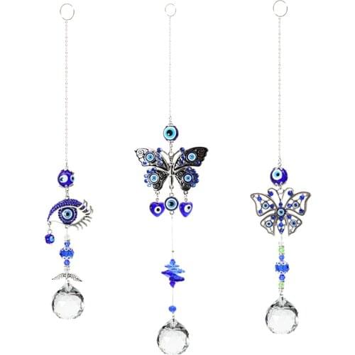 Butterfly Eye Crystal Pendant Colorful Beads Hanging Drop for Outdoor Indoor Garden Window Wedding Chandelier Decor