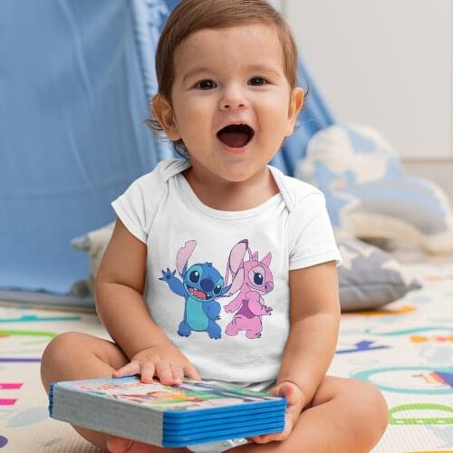 Baby Girl Boy 0-24M Disney Series Cartoon Newborn Bodysuits Short Sleeve Lilo & Stitch Cute Printing Harajuku Kawaii Dropship