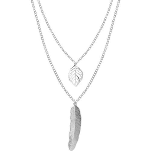 Creative Long Metal Leaf Feather Sweater Necklace Multi-Layer Necklace for Women European And American Lady Jewelry