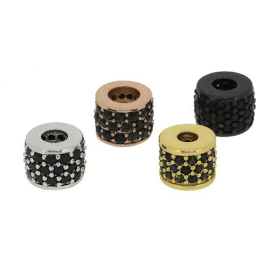 Black CZ Zircon Paved Round Cylinder Bead Connector Spacer Charm For Bracelet Necklace Choker Earring Jewelry Making DIY