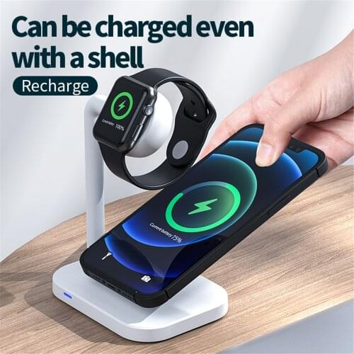 2 in 1 Magnetic Wireless Charger 15W Fast Charging Station Stand Dock For iPhone 12 Chargers For Apple Watch Airpods