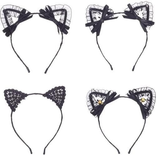 Lovely Black Cat Ears Headband Fashion Lace Ribbon Bow Lady Girl Hairband Sexy Self Headband Birthday Party Hair Accessories