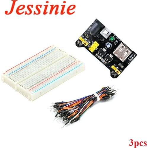 3 pcs 3.3V/5V Breadboard power module + 400 points Solderless Prototype Bread board kit + 65 Flexible jumper wires