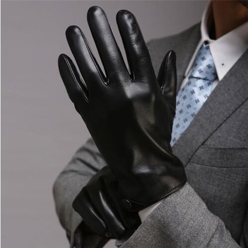 2020 New Mens Genuine Leather Gloves Male Autumn Winter Plush Lined Lambskin Leather Gloves For Driving M001NC-1