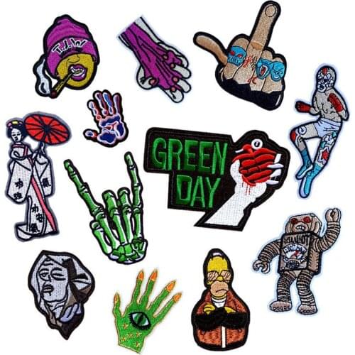 PGY Hip hop Embroidery Patches for Clothing Iron On Middle Finger Smoking Appliques Green Day Patches Diy Garment Decor Stickers