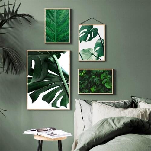 Tropical Botanical Leaves Wall Art Poster Painting Fresh Green Plants Leaf Canvas Print Nordic Wall Pictures Living Room Decor