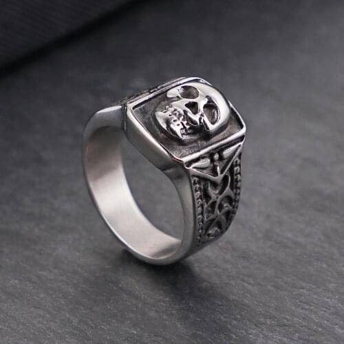 New Gothic Skull Head Ring Punk Retro Stainless Steel Biker Black Fashion Men Party Finger Rings Jewelry