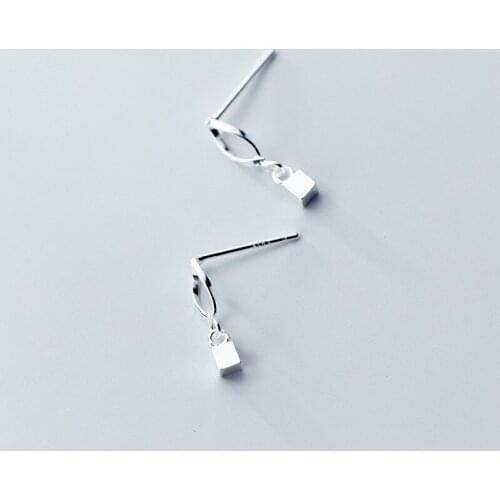 Very THIN &SMALL 3.5mm Authentic Real 100% 925 Sterling Silver fine Jewelry GEOMETRIC Square Cube dangle Earrings gtle2495