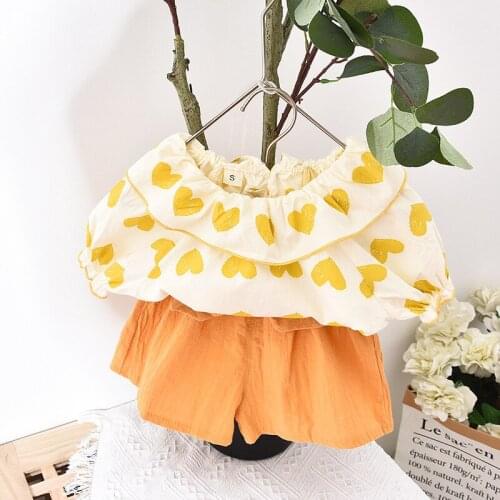 Girls Clothes Newborn Baby Girl Casual Heart Printed Short-Sleeved Top + Pants Suit 2-Piece Set 1-3 Years Old