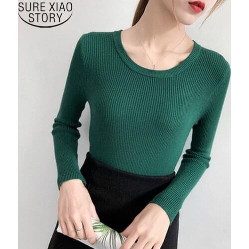 Solid 12 Colors Knitwear Women Bottoming Sweater Autumn and Winter Fashion Korean Skinny Long Sleeve Pullover Sweater 10817
