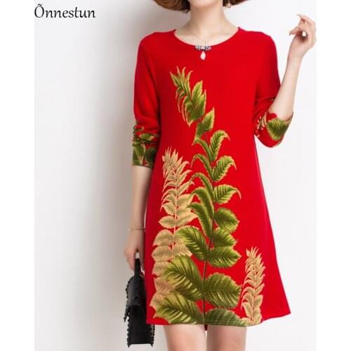 Floral Print Long Sweaters Dress Autumn Womens Clothing Long Sleeve Top Femme Pullover Plus Size Elasticity Thick Sweater Women