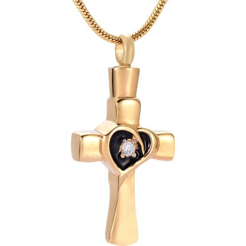 IJD8329 316L Stainless Steel Keepsake Jewelry The Cross Cremation Urn Pendant Hold Ashes Memorial Locket Necklace for Men