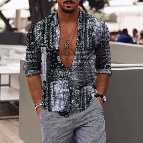 Printed Shirt 2021 Fashion Men Lapel Collar Long Sleeve Tops Streetwear Button Brand Hawaiian Shirts Men Casual Blouse Camisa