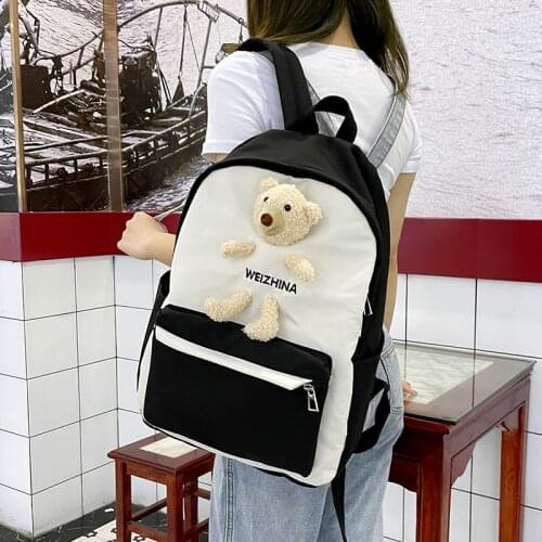 Black Women Backpack for Lady Nylon Travel Rucksack Fashion Patchwork Backpack Preppy Style Student School Bag Cute Girl Bagpack