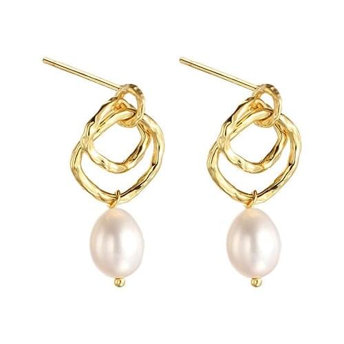 S925 Sterling Silver Stud Earring Temperament Irregular geometric multi-layer circle Pearl Jewelry For Wemon Wedding Gift