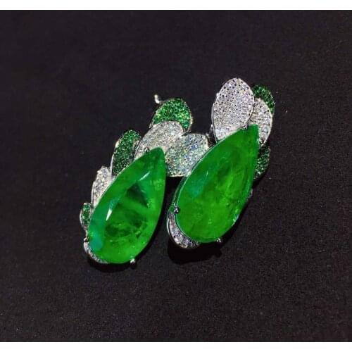 Green blue pink color 925 sterling silver with cubic zircon stud earring tear drop shape fine women jewelry party