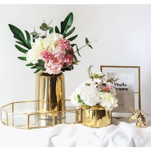 Nordic Metal Golden Flower Vase Plant Holder Interior Modern Home Decoration Accessories Living Room Office Ornaments Art Crafts