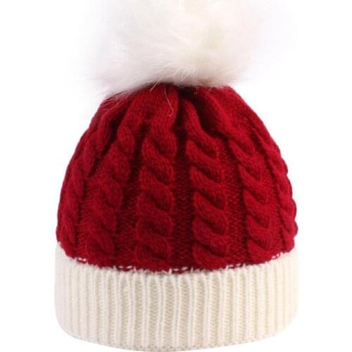 Warm Children Big Plush Ball Christmas Knitted Hat Winter Accessories Children Knitted Hat Twist Weaving for Festival