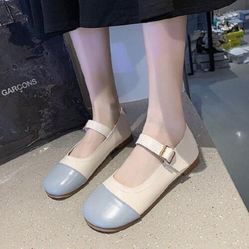 One-Word Buckle Mary Jane Shoes Spring And Summer New Fashion All-Match Comfortable Flat Large Size Womens Shoes