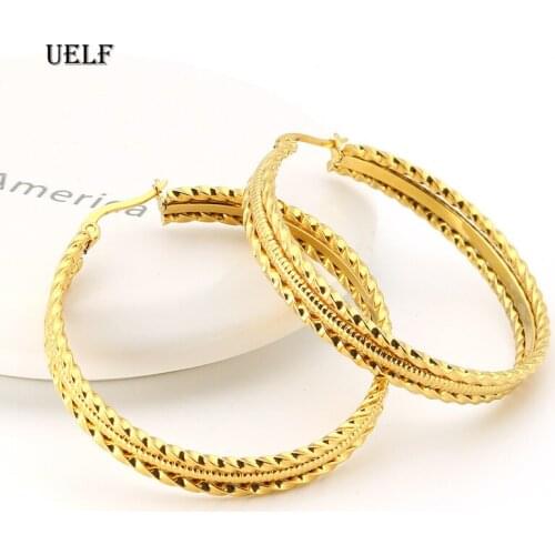 Uelf Oversize Big Circle Hoop Earring Set For Women Simple Punk Style Brincos Round Earrings Party Jewelry Gift 1pair /lot