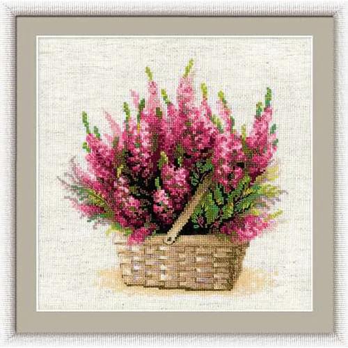 Top Quality Beautiful Lovely Counted Cross Stitch Kit Scottish Heather Red Pink Vase Flower Flowers in Basket riolis 1324