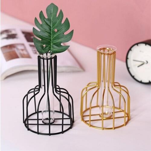 Home Decor Art Iron Flowers Vase Metal Plant Holder Modern Solid Nordic Styles Iron Vase Home Art Garden Decor