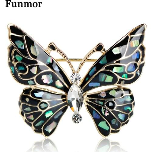 Funmor Enamel Abalone Shell Butterfly Brooches For Women Kids Rhinestone Coat Collar Clip Up Sweater Pendant Animal Brooch Pins