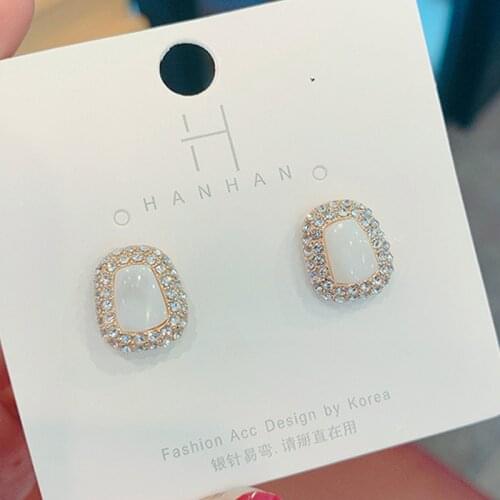 Fashion Jewelry 2021 Trend Unusual Stainless Stud Hoop Earrings For Women Aesthetic Piercing Korean Vintage Geometry Zircon Cute