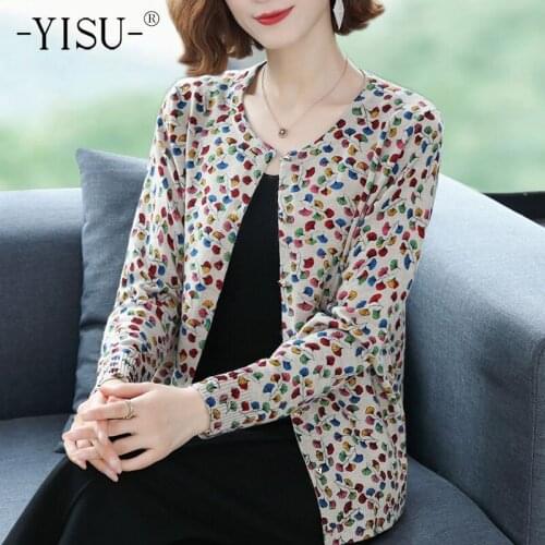 YISU Women Cardigans Sweater O-Neck Sycamore Leaf printing Knitted Coat Cardigan Single Breasted Casual Knit Jacket Sweater